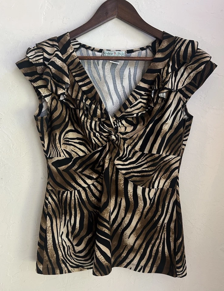 Top Babydoll Suzie Vintage Años 90 Y2K L Estampado Animal Tigre Hada Grunge Volantes Foto 1 de 4