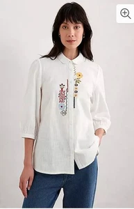 Seasalt Hope Cottage Bluse UK 12 bestickt 100% Baumwolle weiß Blumen Blumen - Bild 1 von 12