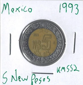 Coin Mexico 5 New Pesos 1993 KM552, bimetallic - Picture 1 of 2
