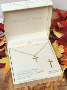 Collana catena ciondolo croce zirconi argento massiccio Olivia e Jackson 16"+2 - Foto 1 di 5