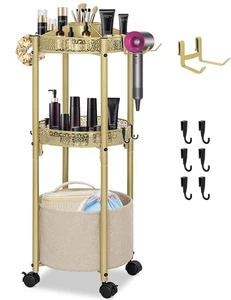 3-stufiger rollender Make-up Organizer Wagen mit Haartrockner Halter - Salonqualität Cos... - Bild 1 von 5