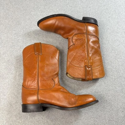 Botas Justin De Colección Hombres Talla 8 D Cuero Marrón Botas Vaqueras Occidentales EE. UU. Heritag Foto 1 de 4