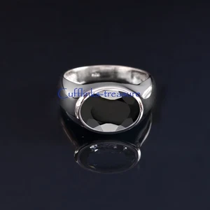 Natural Black Onyx  Gemstone with 925 Sterling Silver Ring For Men's #499 - Picture 1 of 6