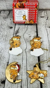 Juego de 4 adornos navideños de cerámica vintage Enesco Garfield 1981 - Imagen 1 de 9
