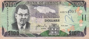 Jamaika 100 $ 15.01.2007 Serie AHD zirkulierte Banknote IJ 8 - Bild 1 von 2