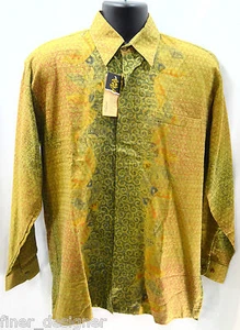 Arjuna Weda Gold Teal geo print Hidden Button front Casual SHIRT lined Top L NWT - Picture 1 of 3