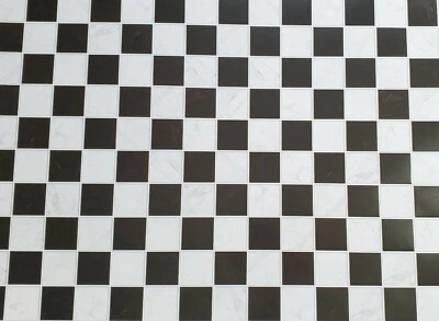 Dollhouse Marble Tile Floor Black & White Semi-Gloss Card 1 1/16" Squares - Image 1 of 4