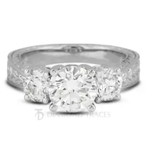 Anillo de compromiso estilo vintage de diamantes naturales redondos H-SI2 de 0,95 quilates 14 k - Imagen 1 de 7