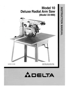 Delta 33-990 Model 10 Deluxe Radial Arm Saw Instructions Manual - Foto 1 di 1