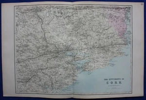 ALREDEDORES DE CORCHO, IRLANDA, mapa antiguo original, Weller, Bacon, 1884 - Imagen 1 de 3