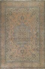 Overdyed Peach Floral Tebriz Hand-knotted 10'x13' Area Rug Low Pile Wool Carpet