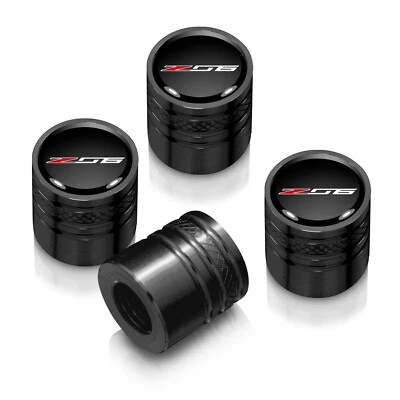 Chevrolet Corvette C7 Z06 Logo Black on Black Aluminum Tire Valve Stem Caps - Image 1 of 3