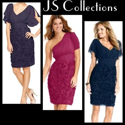 $199 JS Collections Fuchsia Navy Purple Soutache Rosette Cocktail Dress M3020 - Image 1 of 4