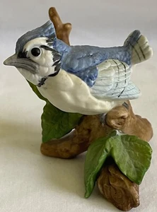Vintage LEFTON Porcelain Bluejay #03305 Blue Bird on Branch Hand Painted - Picture 1 of 7