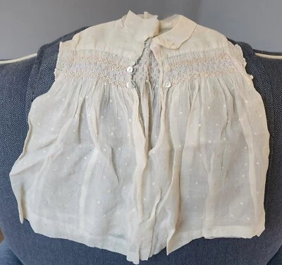 Vintage Antique (40's? 50's?) White Baby Dress Dots Linen{?} - Image 1 of 4