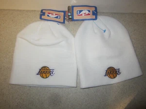 LOT OF 2 Los Angeles Lakers NBA ADIDAS White Knit Beanie One Size NWT - Picture 1 of 8