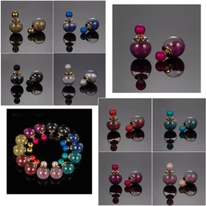 Women's High Quality Double Sided 18K Gold Glass Beads Stud Earring Gift UK - Picture 1 of 17