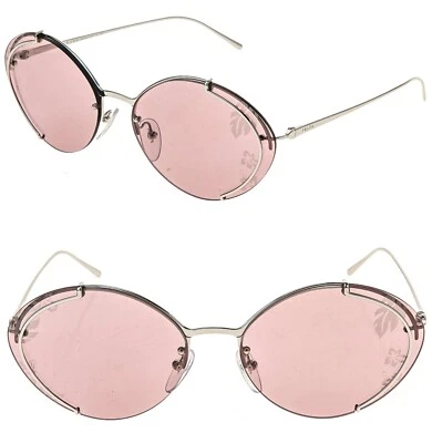 Gafas de sol PRADA ovaladas de metal 60U plata rosa espejo estampado de flores de hibisco PR60US Foto 1 de 4