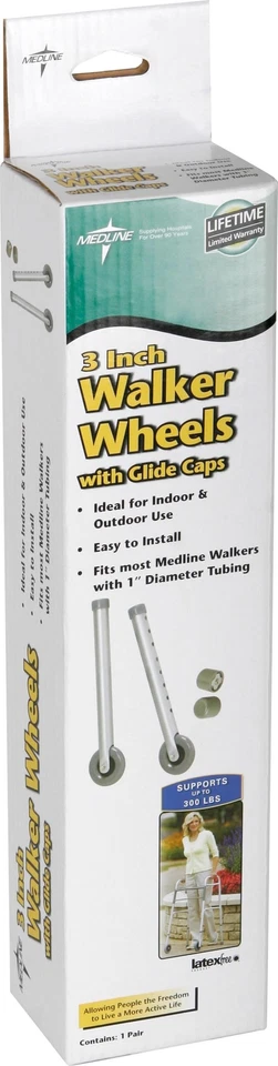 Medline 3 Inch Walker Wheels With Glide Caps MDS86615W