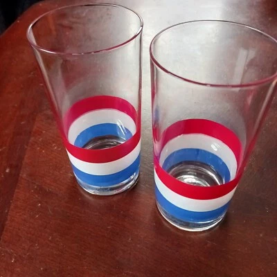 GEORGES BRIARD Highball Juego de Cóctel 2 - 4 de Julio De Colección Vidrio Rojo Blanco y Azul  Foto 1 de 4