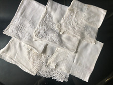 VINTAGE ANTIQUE Set of 6 White Fine Muslin Lace Embroidered Handkerchiefs Bridal
