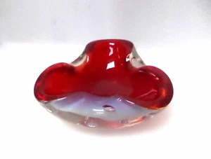 MURANO VENETIAN BARBINI RED AND OPALINE ART GLASS BOWL VASE - Picture 1 of 7