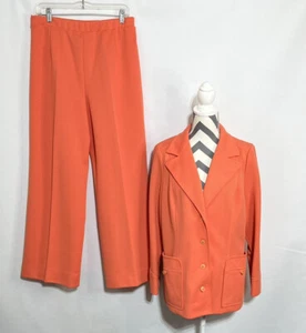 Vintage 70s Suite Butte Knit 2 Piece Leisure Pant Suit Women 12 coral orange - Picture 1 of 10