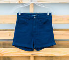 Nwot H&M Cotton Stretch Navy Blue Cuffed High Waisted Mini Short Shorts Sz 6