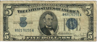 1934D 5$ Silver Certificate - Blue Seal - GNC/JWSy R912762RRA - #13579 - Image 1 of 2
