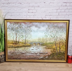 Paisaje Jack? Pintura al óleo original de J. Ray puente firmado sobre el río enmarcado - Imagen 1 de 21