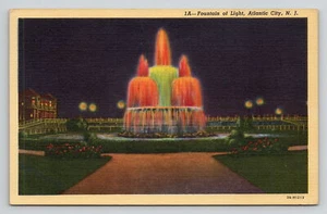 Postkarte New Jersey Atlantic City Lichtbrunnen bei Nacht unbesendet Leinen 1933 - Bild 1 von 2