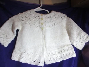 Vintage 3 Piece Set Knit Baby Girl White Cardigan/Sweater, Bonnet & Booties - Picture 1 of 21