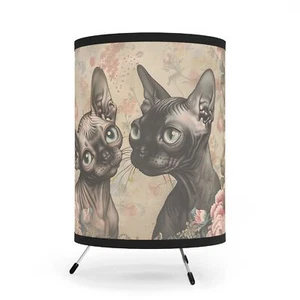 Hairless Cat Lamp Sphynx Tripod Golden Warm Lamp Shade US\CA Lighting 11" H 7" W - Picture 1 of 5