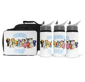 Personalised BLUEY CHARACTERS Kids Water bottle and/or Lunch Bag - Picture 1 of 6