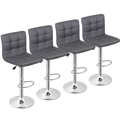 Bar Stools Set of 4 PU Leather Adjustable Swivel Barstools Kitchen Counter Gray - Image 1 of 4