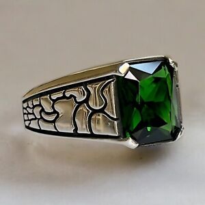 Men Ring 925K Sterling Silver Handmade Jewelry Green Zircon Stone All sizes