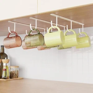 Under Shelf Mug Holder with 9 Hooks for Mugs & Utensils, White, 3 Pack - Picture 1 of 7