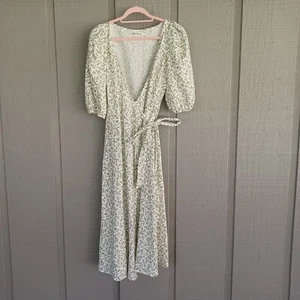 Reformation Mint Linen Midi Wrap Dress Size XS Women Boho Floral Print V Neck - Picture 1 of 18
