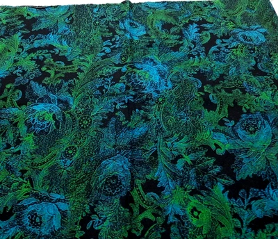 1 Yd BURANO Jinny Beyer 2016 RJR Fabrics Black w/Blue Green Ornate Floral Cotton - Image 1 of 4