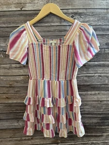 Chelsea & Violet Girls Striped Ruffle Dress Pastel Rainbow - Picture 1 of 5