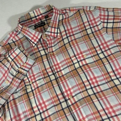 Orvis Men’s XL Pink Orange Plaid 100% Linen Button Up Long Sleeve Shirt - Image 1 of 4