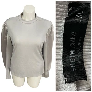 Camisa Shein Top Mujer Talla 3X Gris Satén Manga Abullonada Trabajo Oficina Corpcore Casa de Campo - Imagen 1 de 12