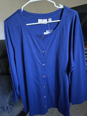 New Quacker Factory Size XL Button Down Multicolor jewel Cardigan Blue - Image 1 of 4