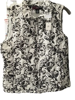 Peck & Peck  SzL Quilted Black/White  Zip Up Vest Jacket Womens CL-10 - Image 1 of 4