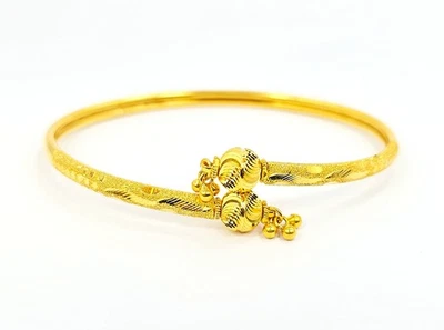 Brazalete Brazalete Oro 22K Kada 916 Sello Hecho a Mano con Cuentas Colgantes, 2.4" Foto 1 de 4