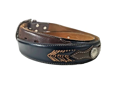 Cinturón de cuero occidental Nocona redondo tono plata conchos 42 cordones chevron vaquero Foto 1 de 4