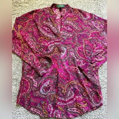 Lauren Ralph Lauren Paisley purple pink maroon Blouse size small - Image 1 of 4