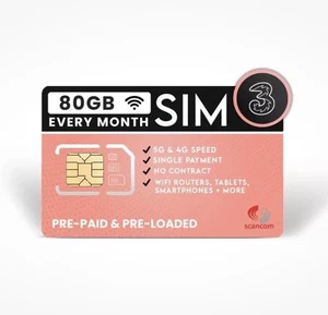Three 80GB 5G Data Sim – Uncapped 5G Speeds – 80GB Every Month till January 2026 - Picture 1 of 1