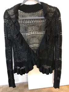 Tüll zarte Spitze/Strick Overlay Damen Pullover schwarz Gr. M - Bild 1 von 7