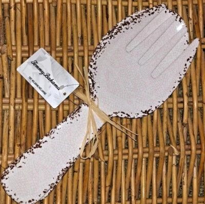 Tommy Bahama Melamina 2 piezas Servidores de Ensalada Utensilios Set Cuchara Tenedor Beige Craquetado Foto 1 de 2